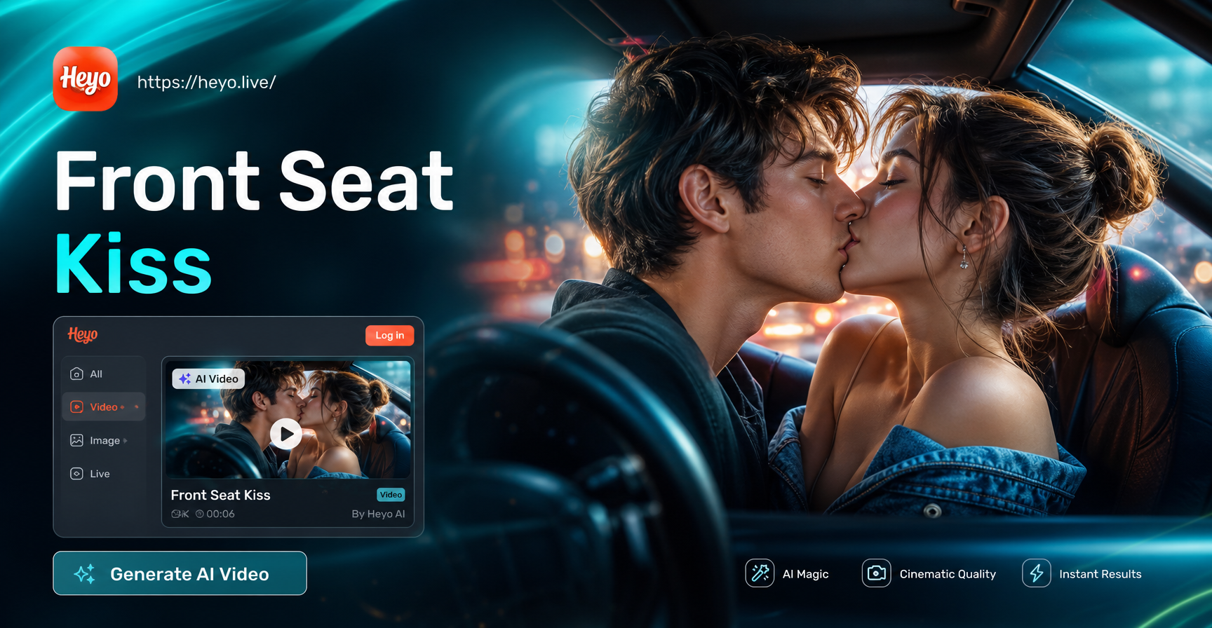 Create Front Seat Kiss Videos with AI Effects