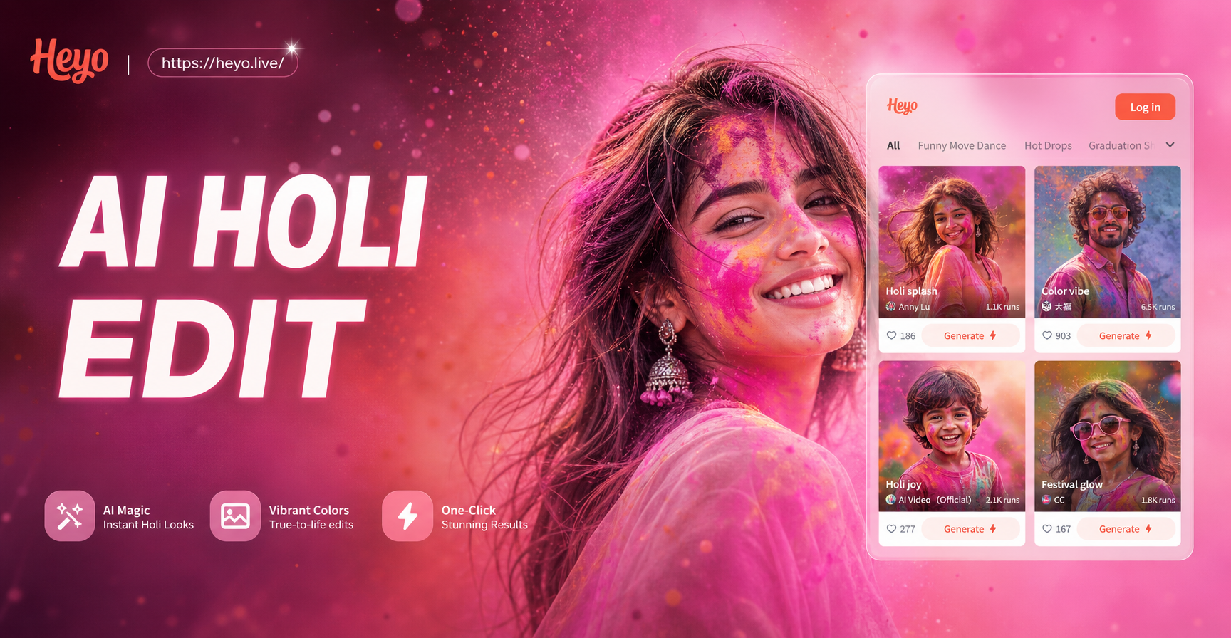 AI Holi Photo Editing showing a colorful festival transformation