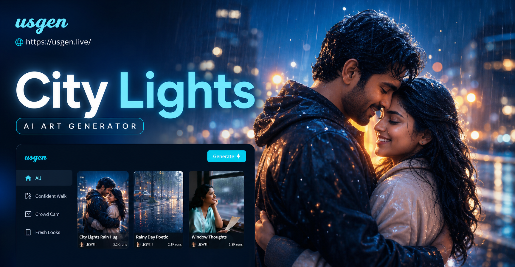 Create Moody Cityscapes & Rain Hugs with AI