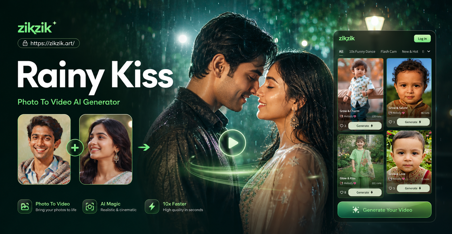 Create Dreamy Kiss Videos in a Rainy Night Scene