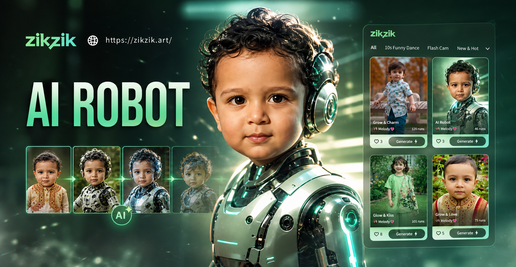 AI robot filter transforming a portrait into a cybernetic character