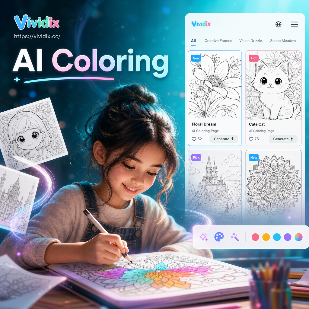 AI coloring page example fairy garden