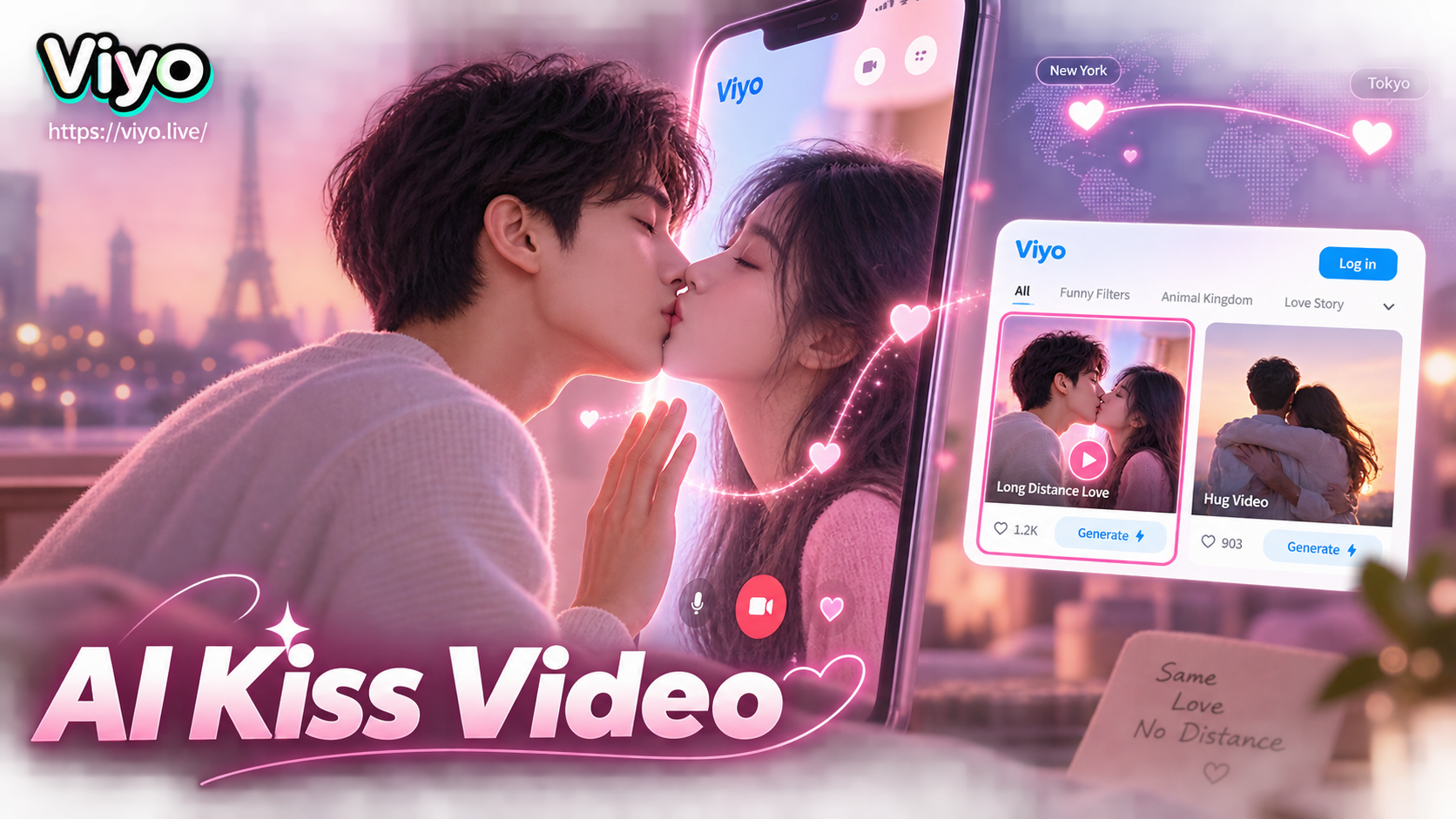 AI long distance couple kiss video generator example