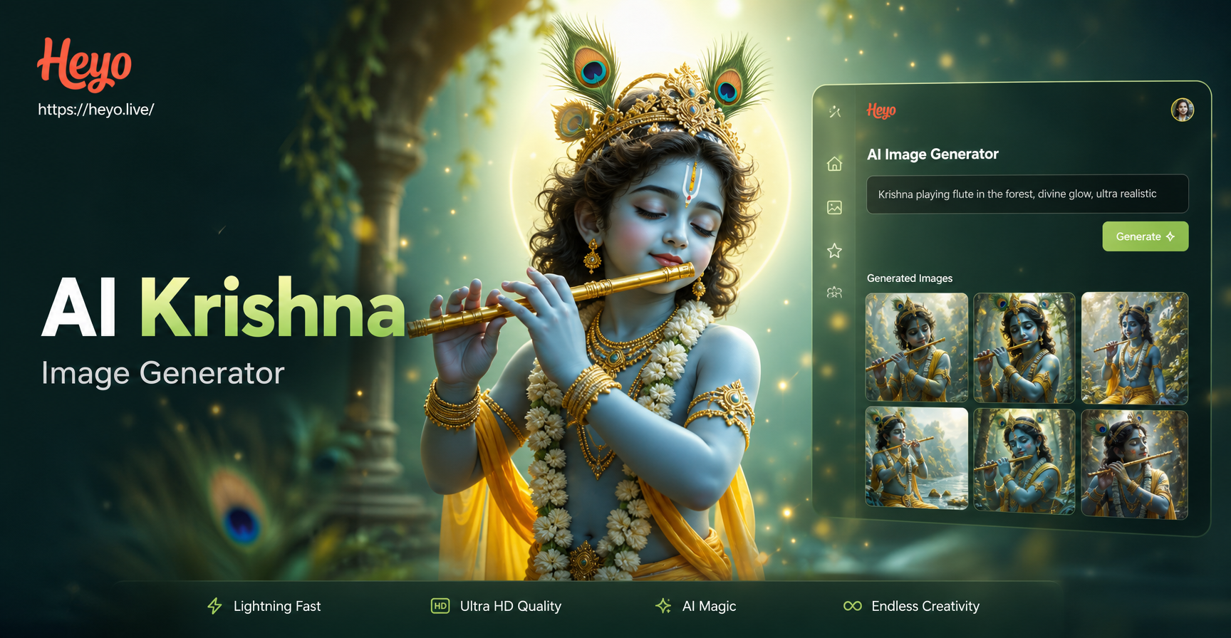 AI generated divine art of Lord Krishna playing flute