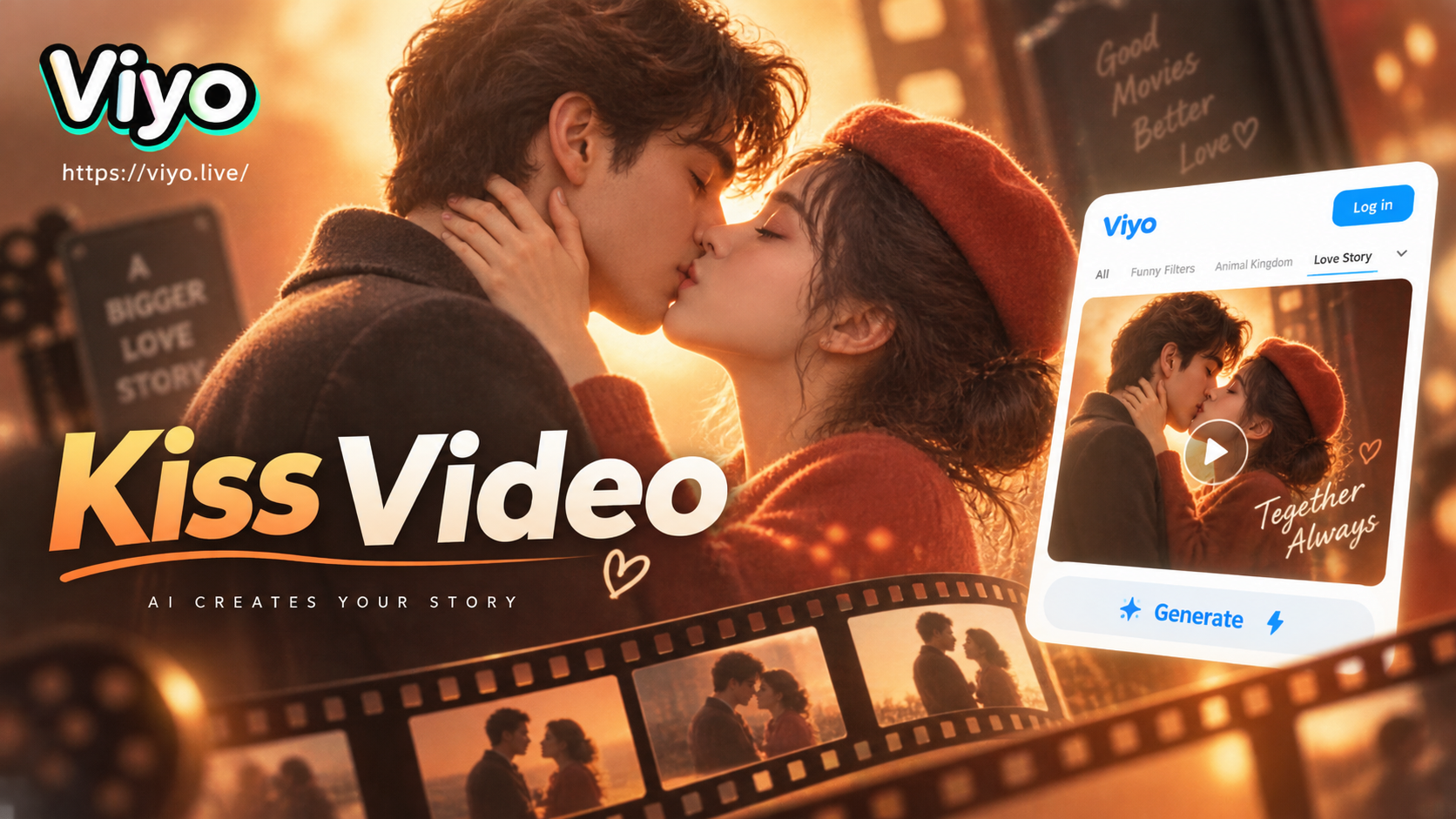 Retro kiss video generator before and after transformation
