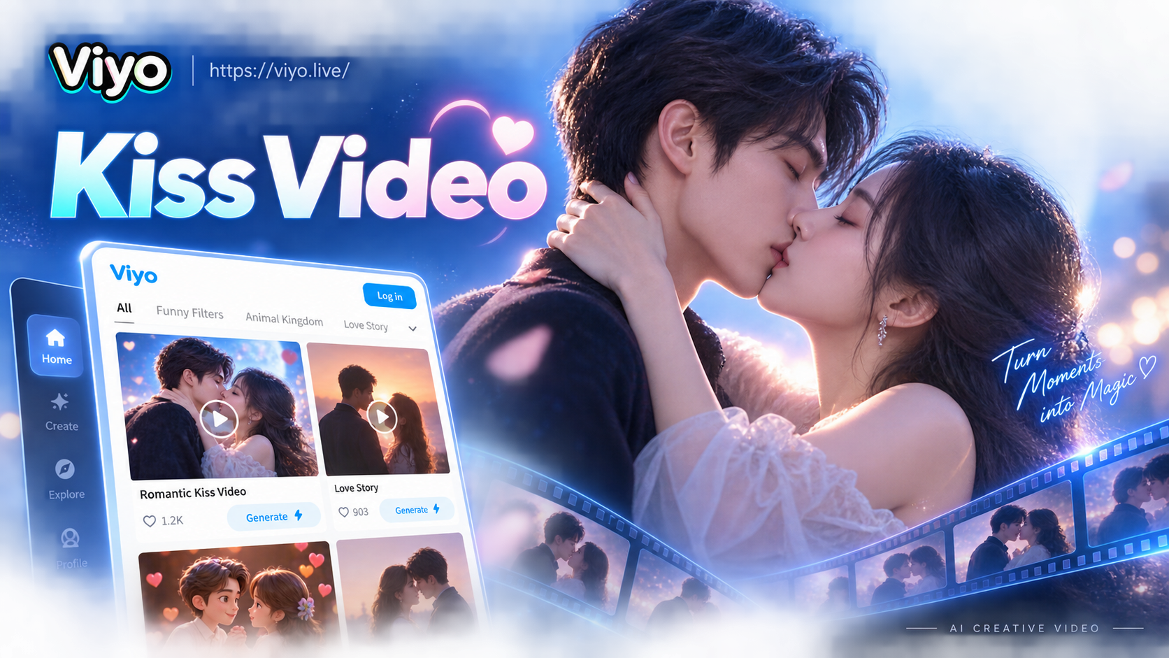AI generated romantic kiss video scene