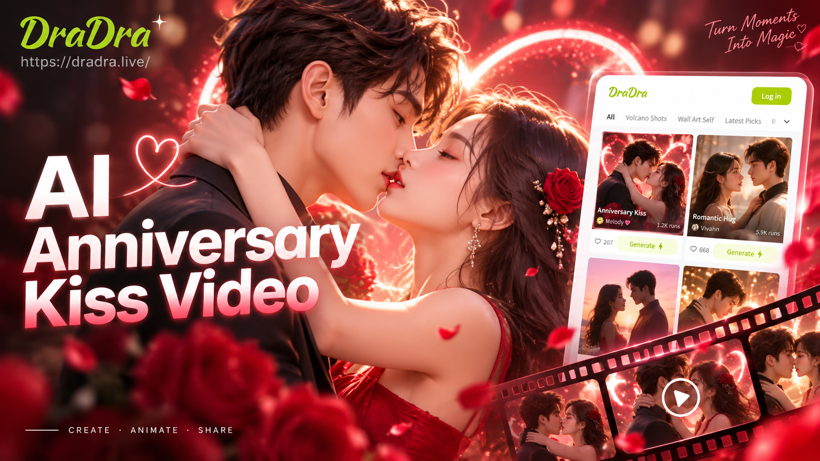 Create Romantic AI Anniversary Kiss Videos Easily