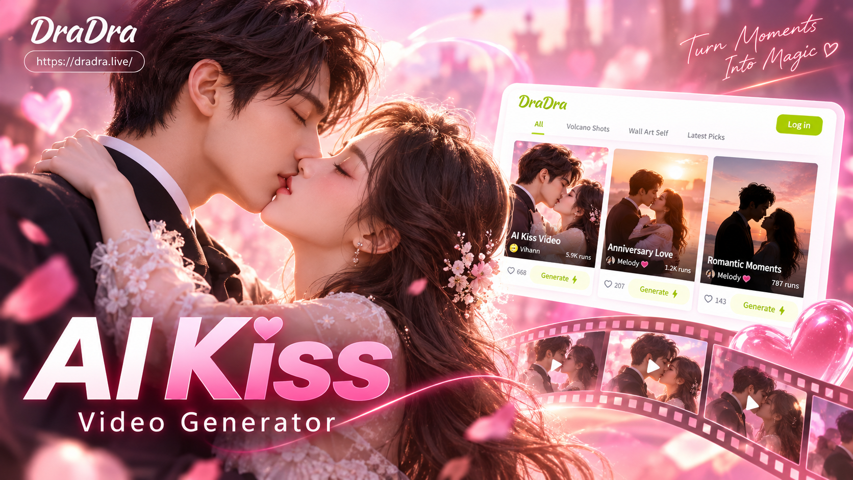Romantic AI anniversary kiss video example
