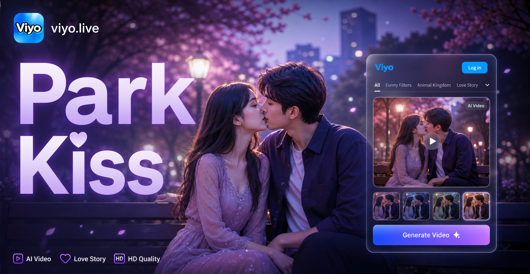 Park Kiss Videos: Create Romantic AI Moments Instantly