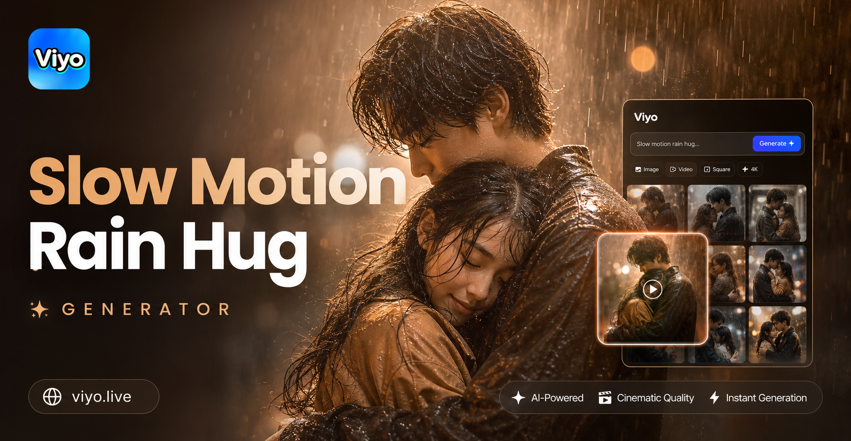 Create Dreamy Slow Motion Hugs in the Rain | AI Generator