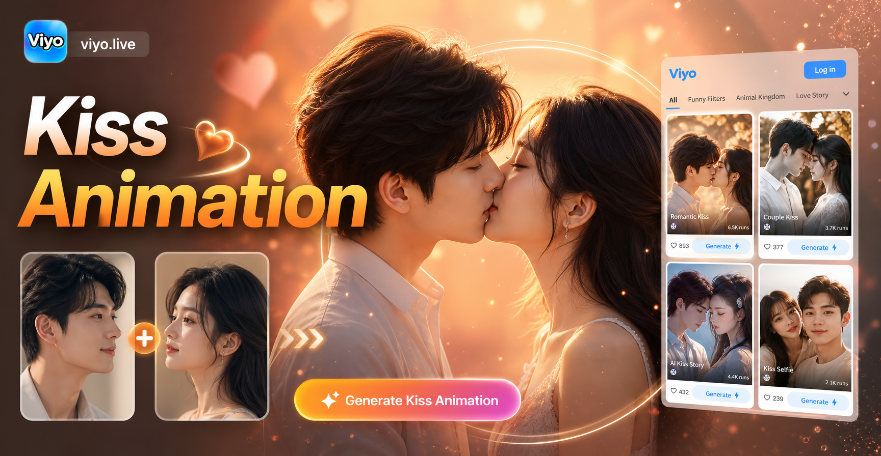 AI kiss animation from two face photos