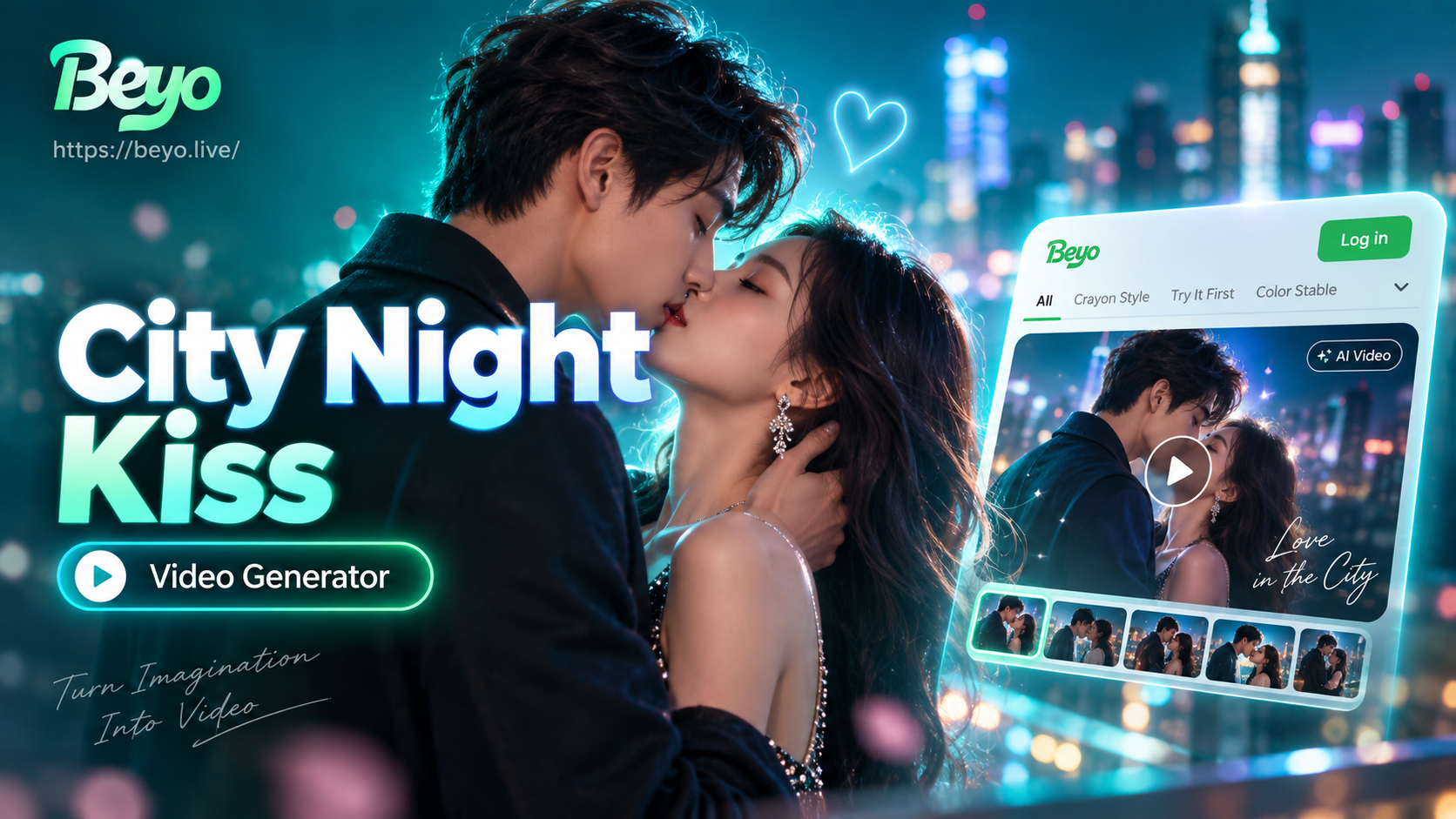 IA Crea Videos de Besos Nocturnos en la Ciudad Románticos Al Instante