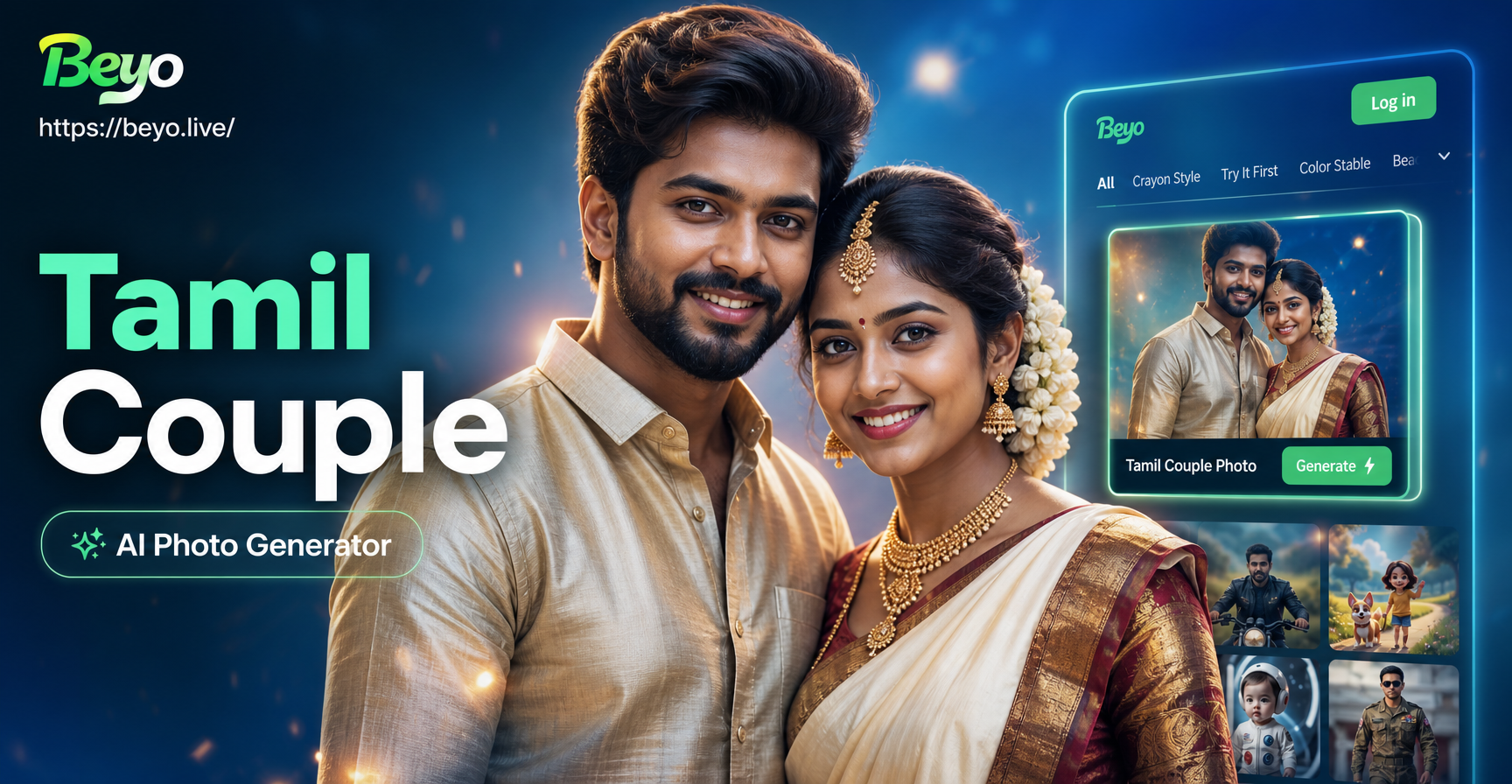 Generador de Fotos de Parejas Tradicionales Tamil con IA: Crea Retratos Realistas