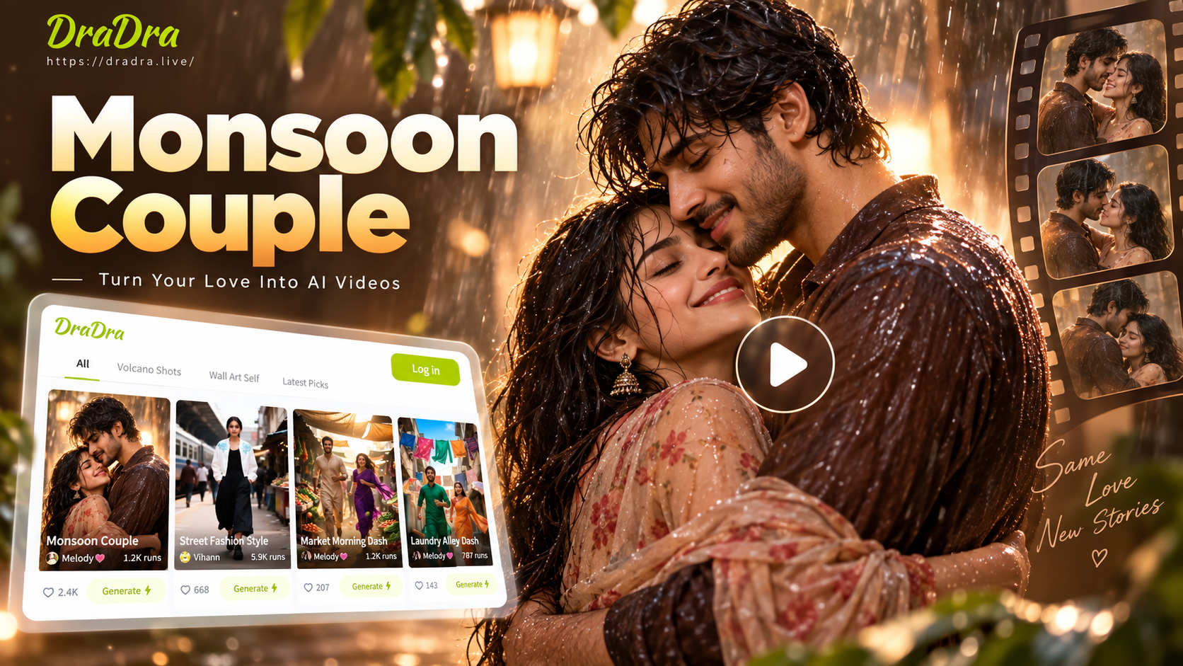 Create Monsoon Romance: AI Couple Hug Videos