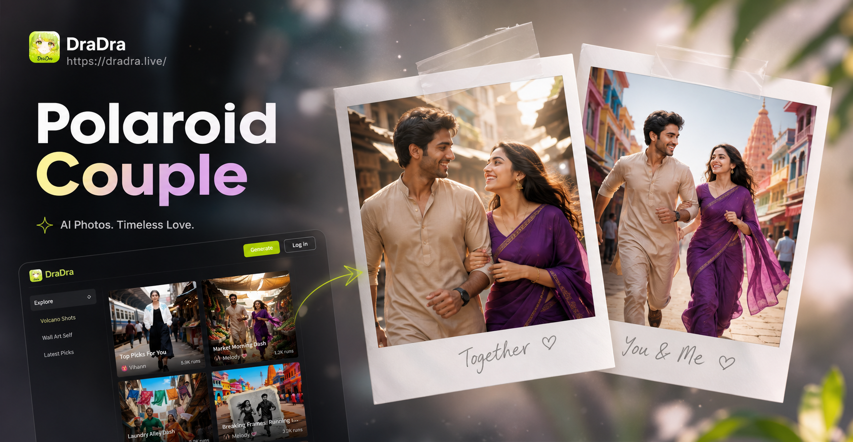 AI generated retro polaroid couple photo with film effect