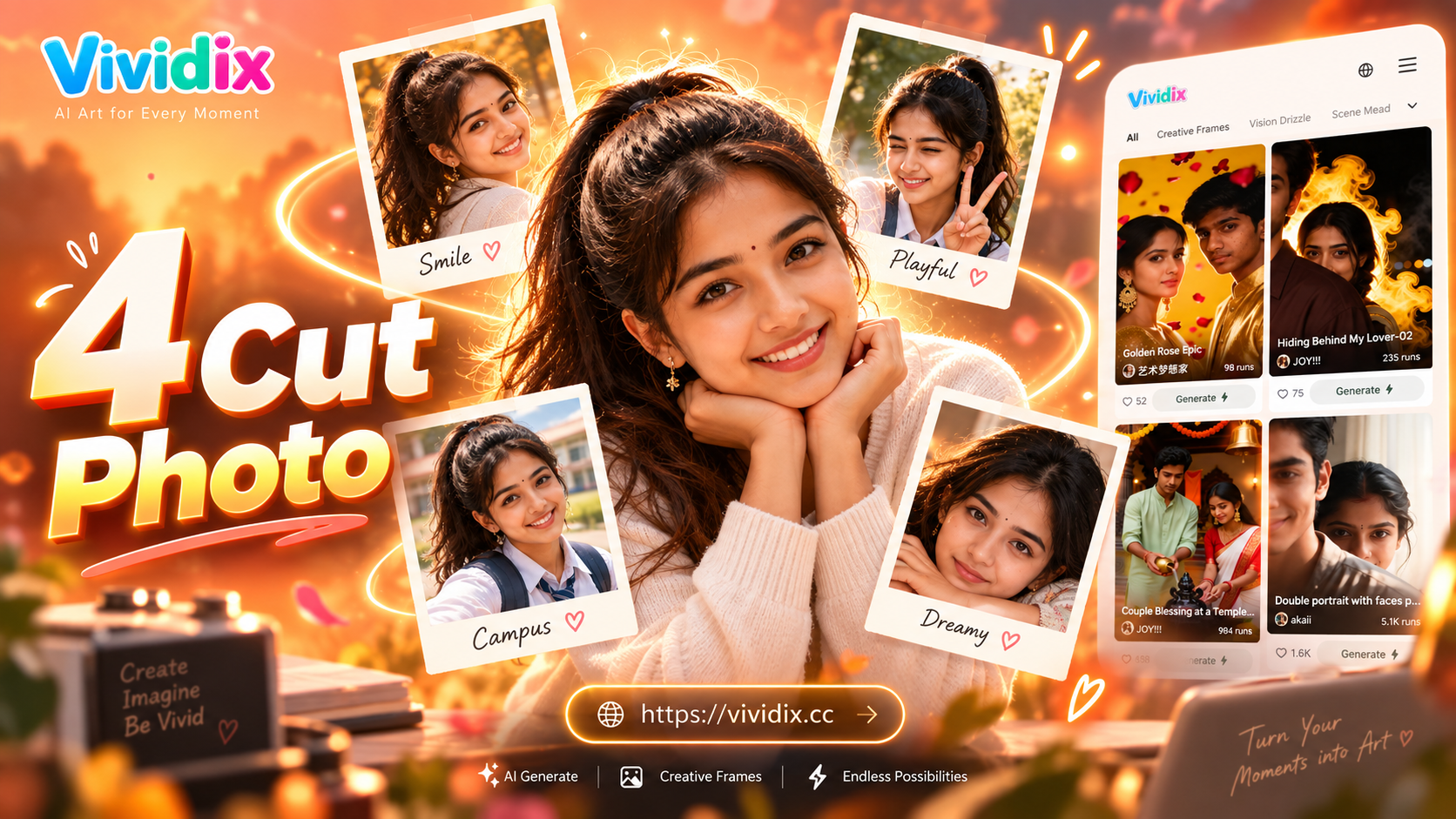 AI generated 4 cut photo booth strip example