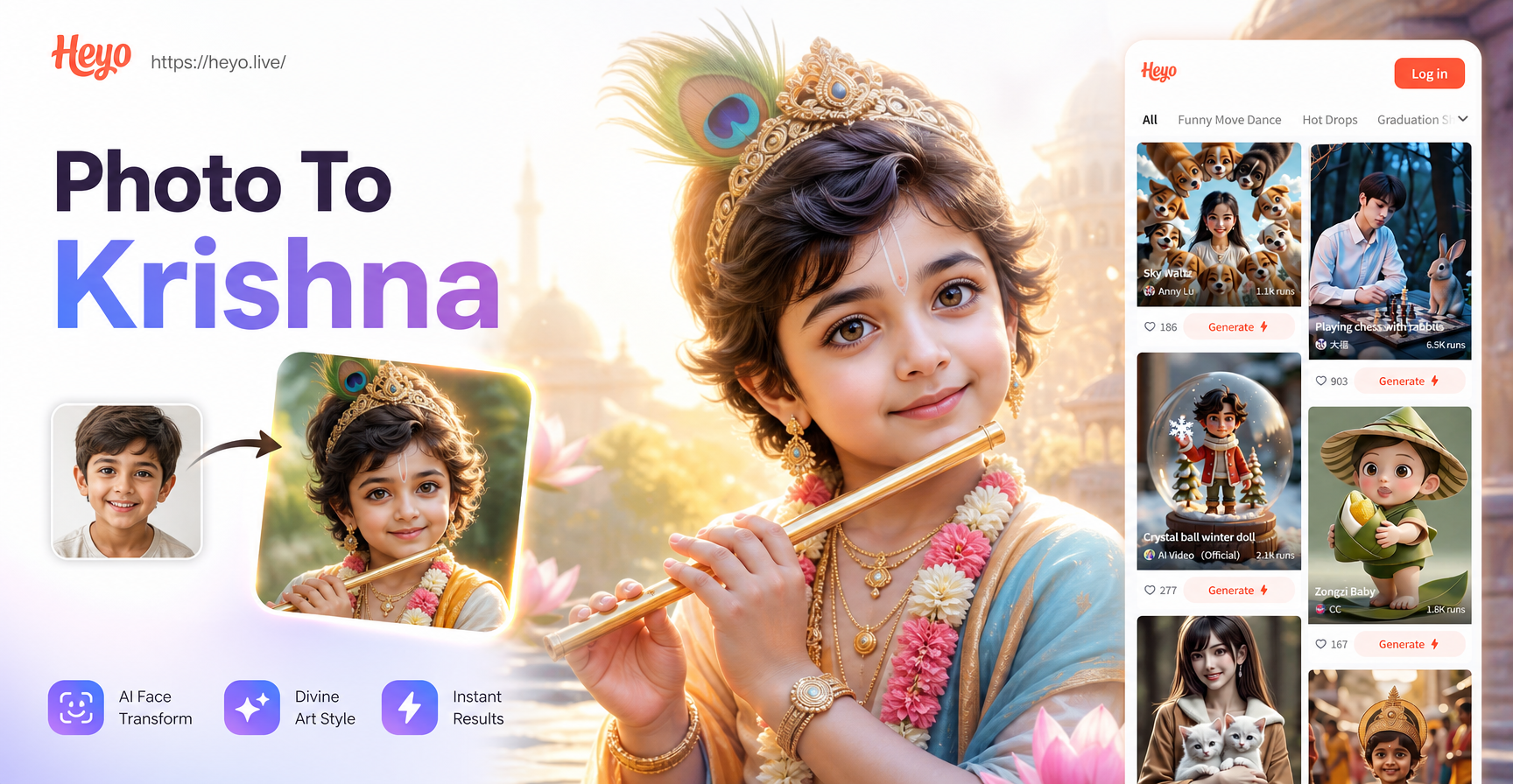 AI transformation showing a person converted into Lord Krishna