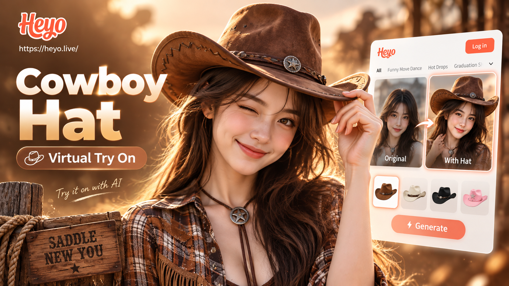 Virtual try on result showing a man in a classic brown cowboy hat