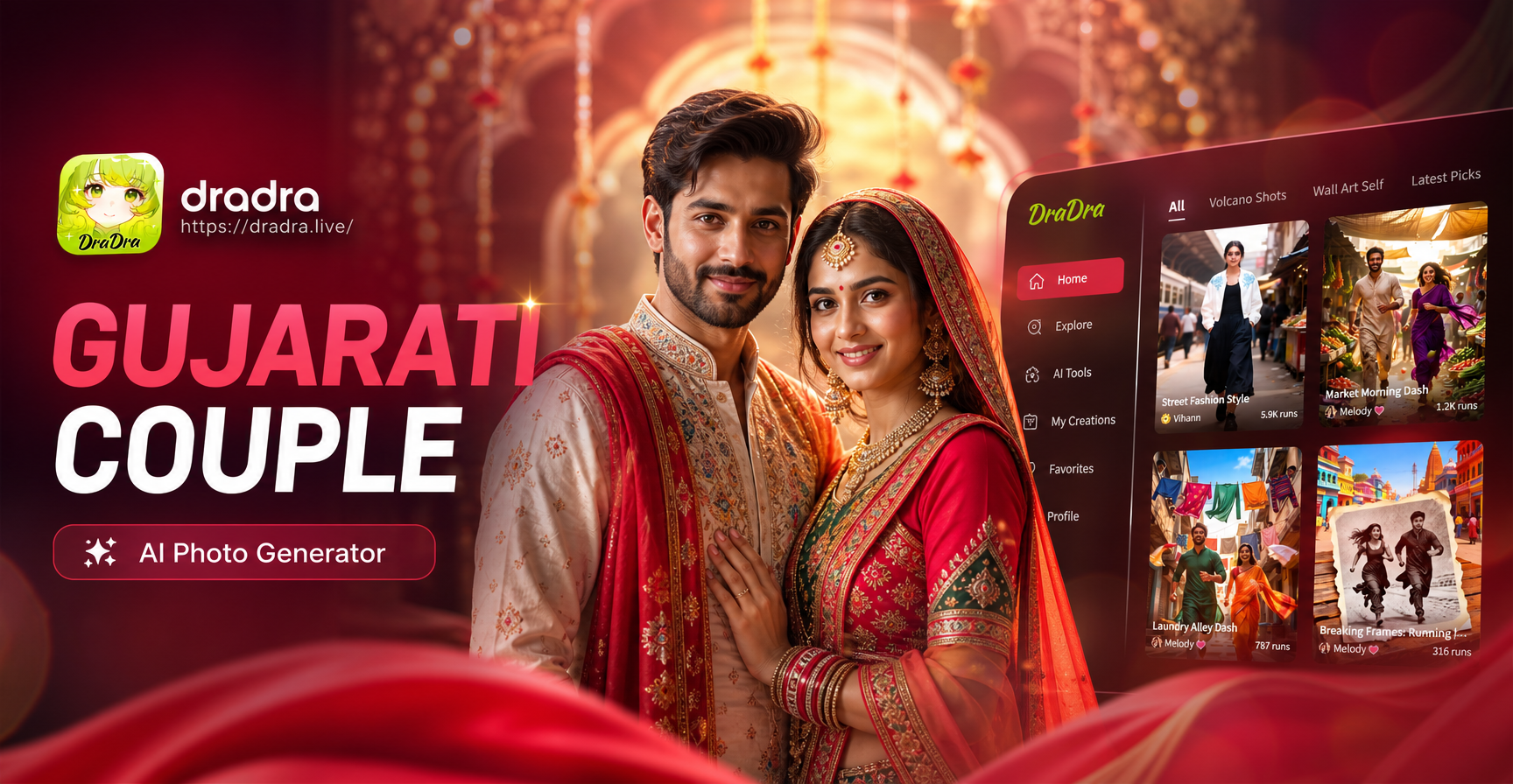 AI generated Gujarati couple in traditional wedding attire