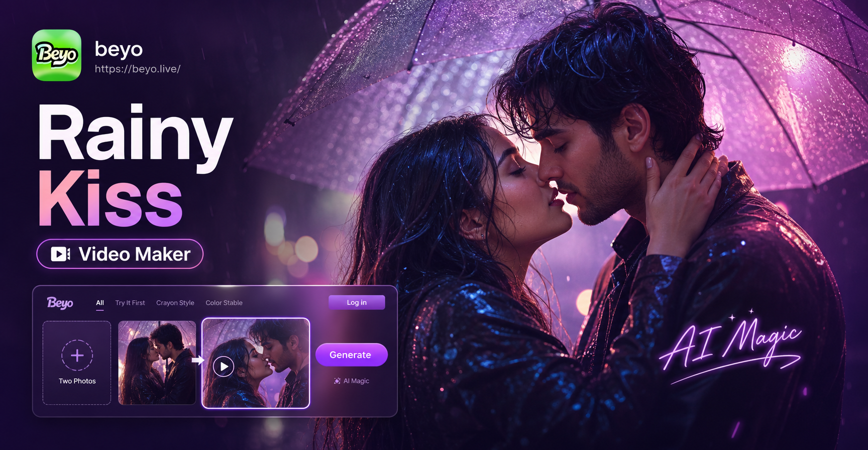 AI kiss video animation from two photos