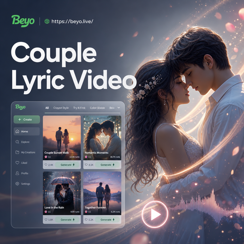 Couple lyric video template example showing romantic text overlay