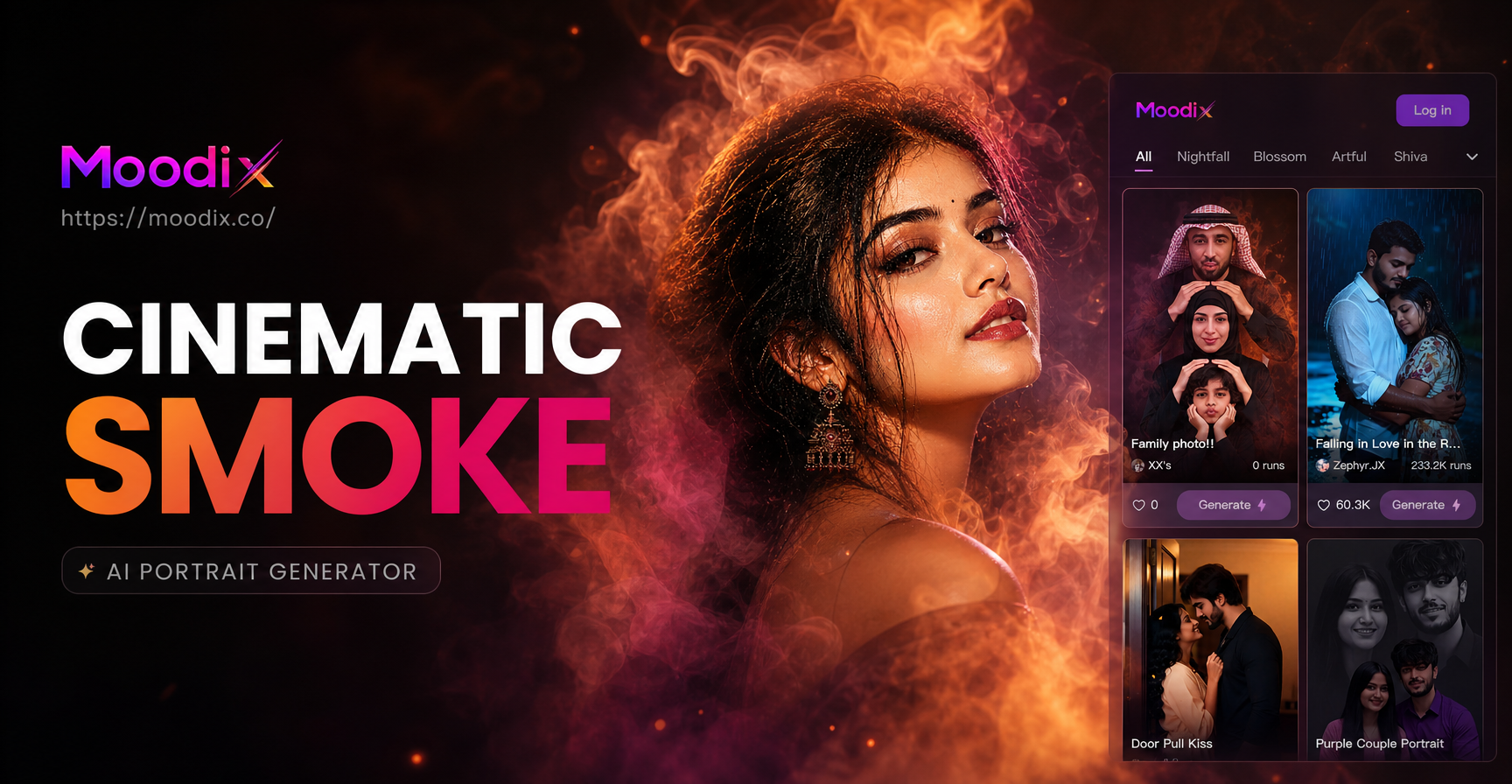 Before and after cinematic smoke portrait transformation