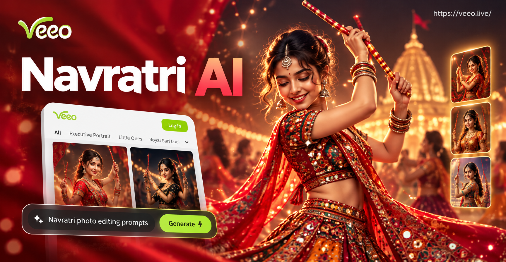 Navratri AI Photo Editing Prompts example with chaniya choli and dandiya