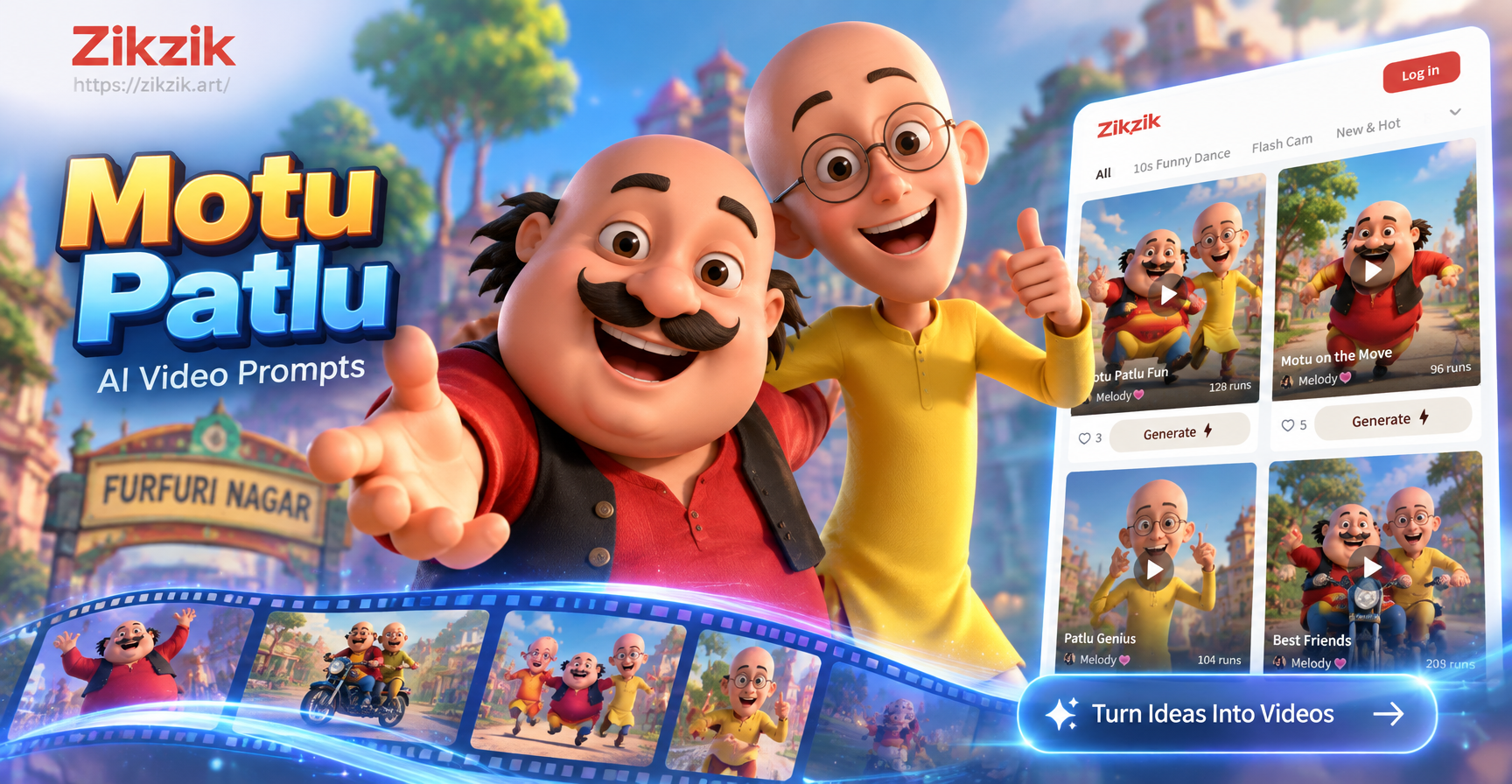 만화를 생생하게 구현하는 Motu Patlu AI 비디오 프롬프트