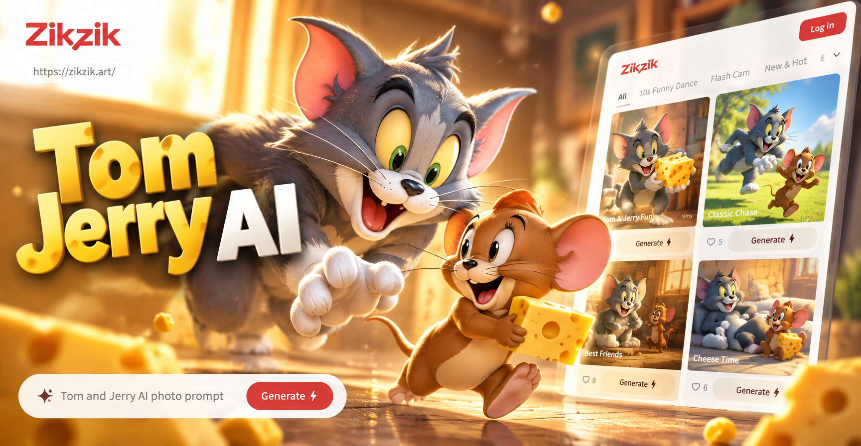 Prompts de fotos de IA de Tom y Jerry para escenas clásicas de dibujos animados