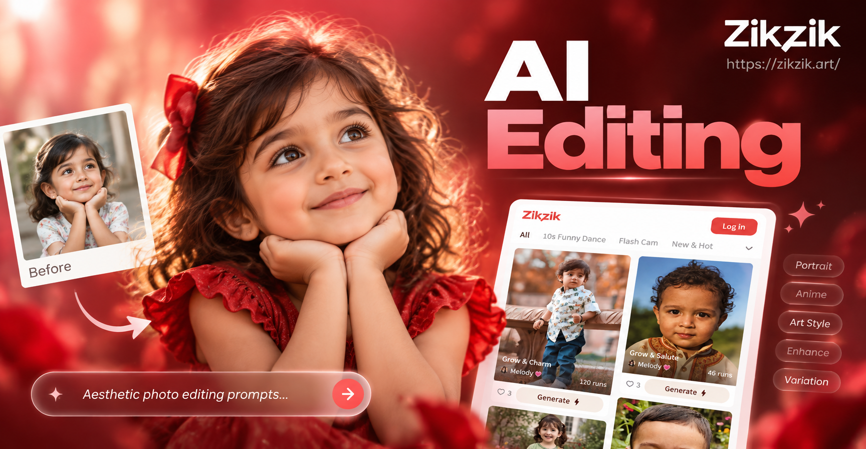 Resultados de prompts estéticas de edición de fotos con IA en zikzik