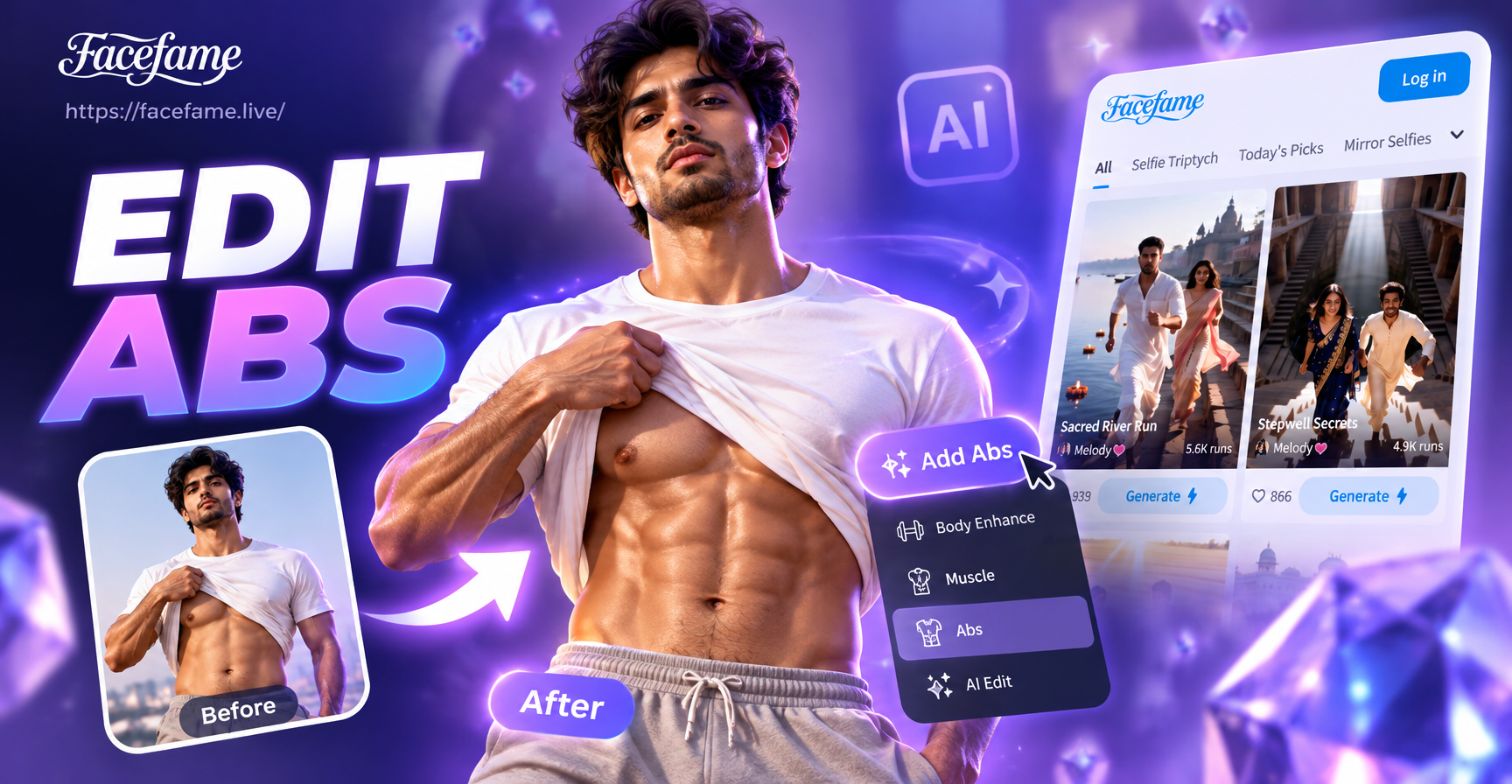 AI abs editing on a photo using facefame