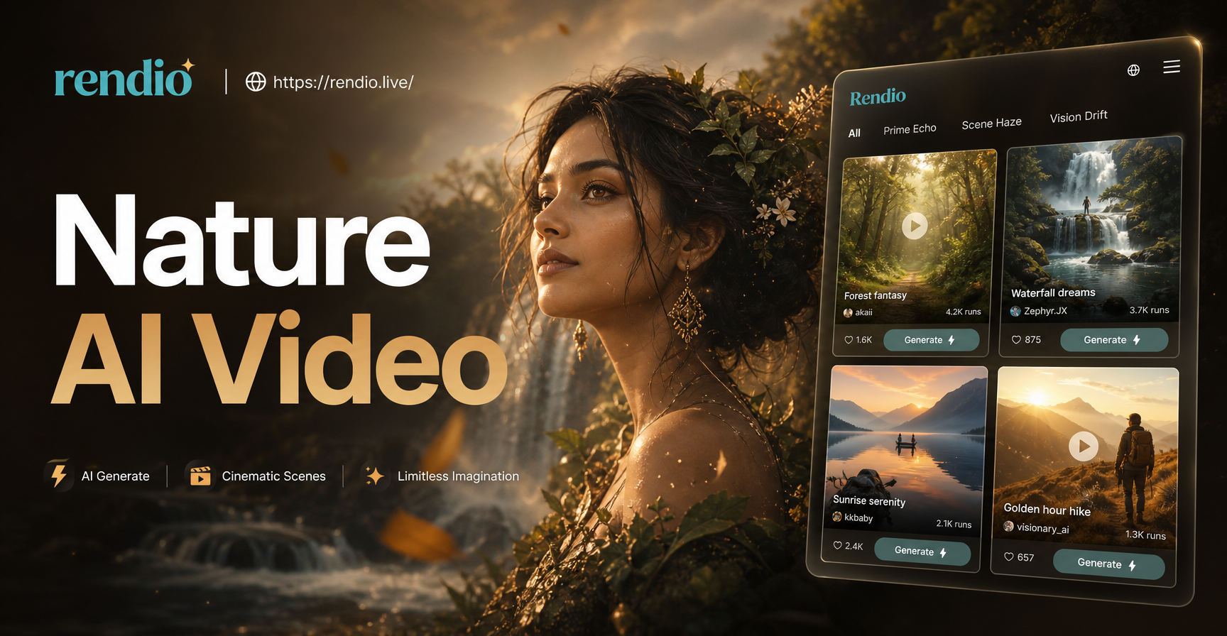 Beispiel für einen Natur-KI-Videoprompt mit einer nebligen Waldszene