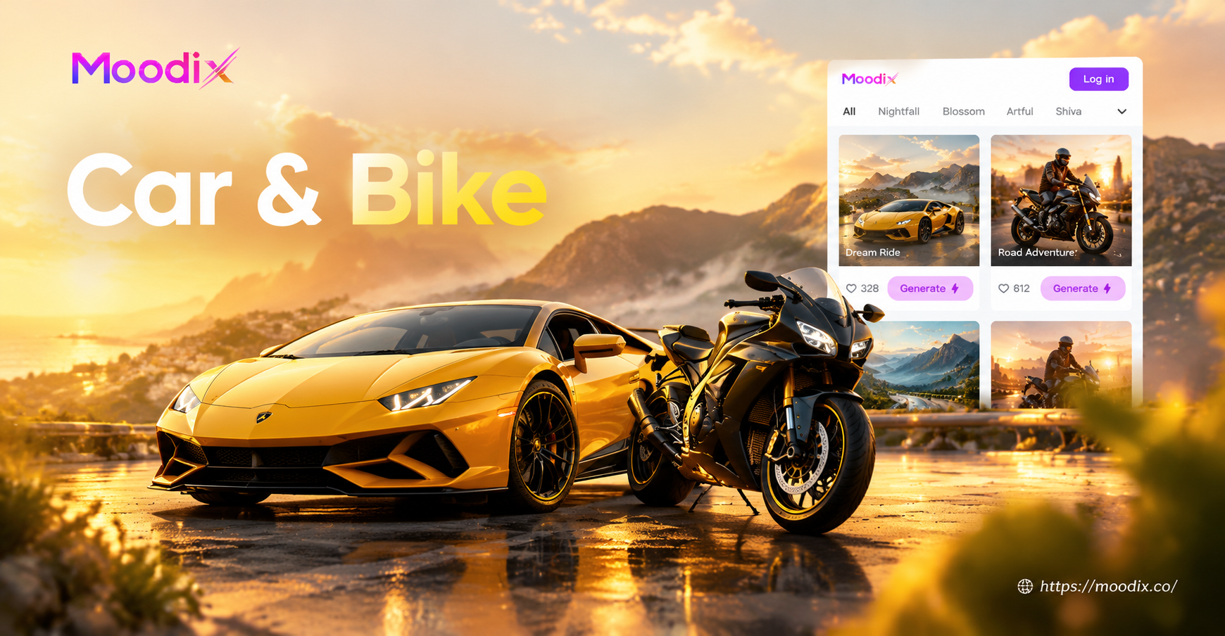 Prompt foto AI mobil dan motor di moodix